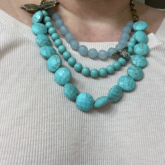 Fossil Rustic metal ~blue beads crystals - Picture 7 of 9